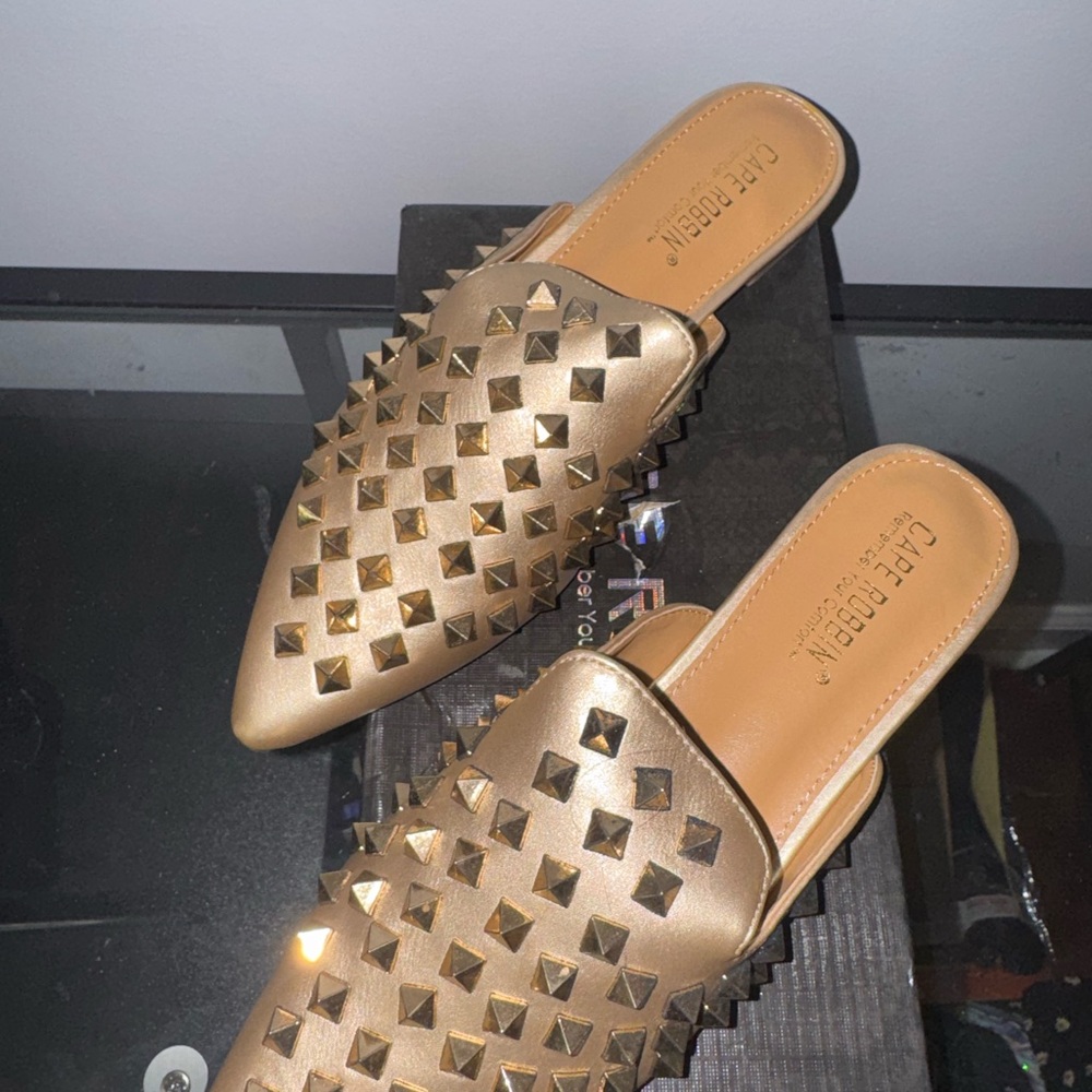 Cape Robbin Metallic Gold Studded Mules
